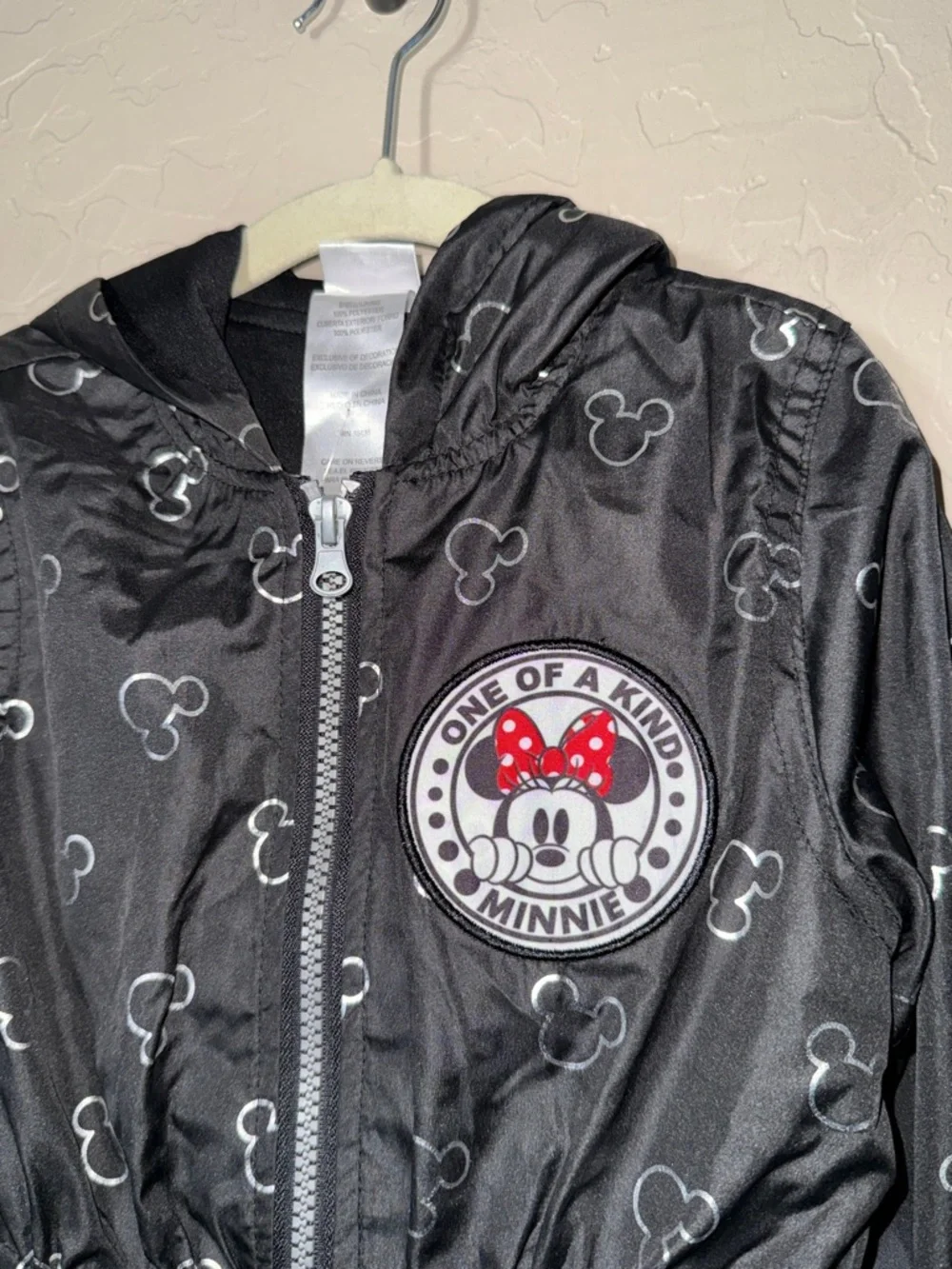 Disney Minnie Mouse hooded with ears full zip rain jacket windbreaker size 6